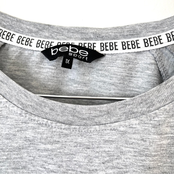 Bebe Sport Gray Sequin Logo Short Mesh Sleeves Womens 1X - Picture 4 of 10